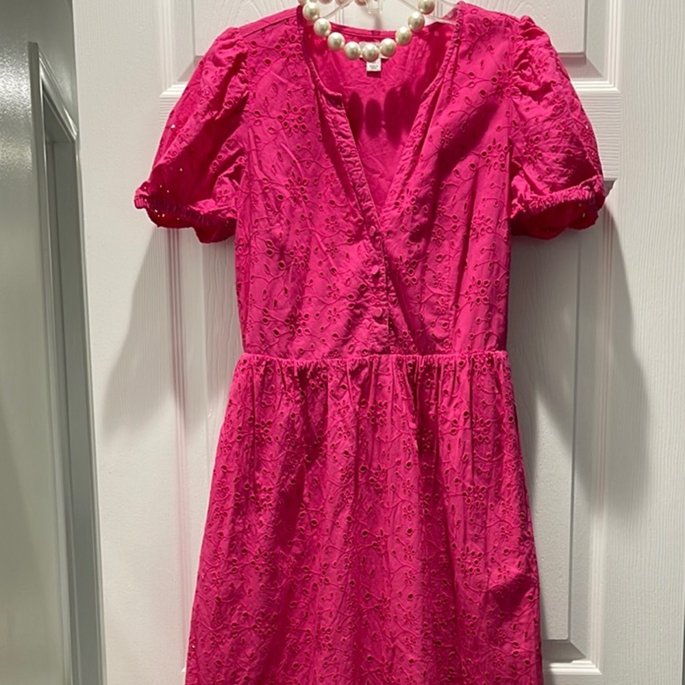 J. Crew Fuchsia Eyelet Midi Dress